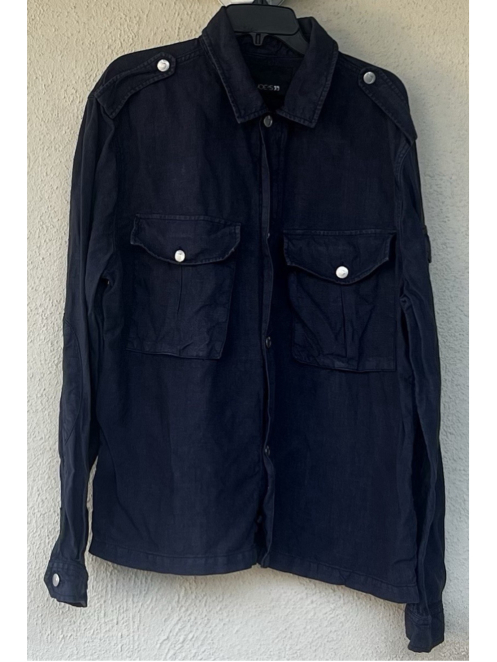 Joes Linen Military Jacket 2XL XXL Navy Blue Button Full Zip Long Sleeve Utility